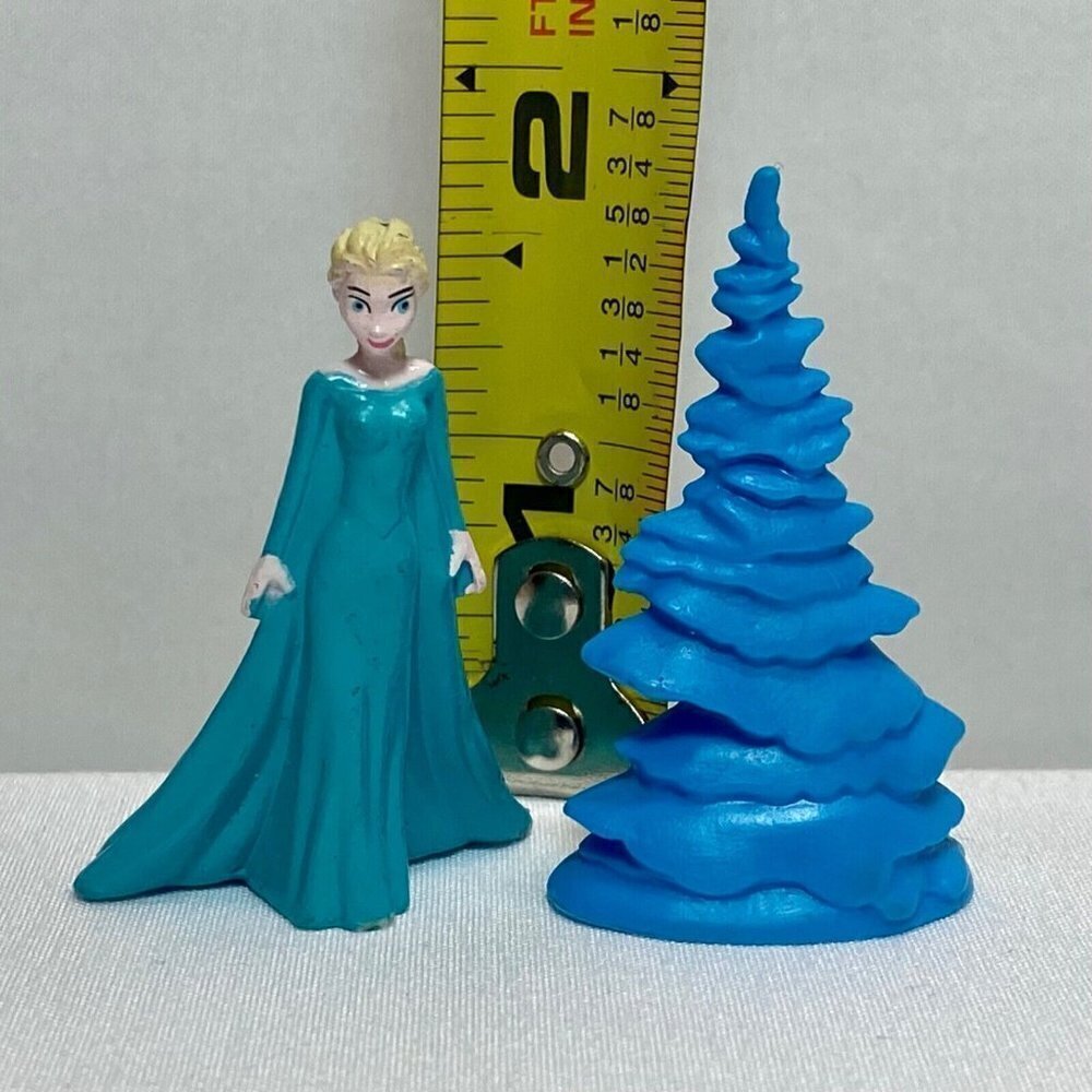 Disney Frozen Elsa 2" PVC Toy Figurine & Froze‎ Blue Tree Cake Topper Rare HTF